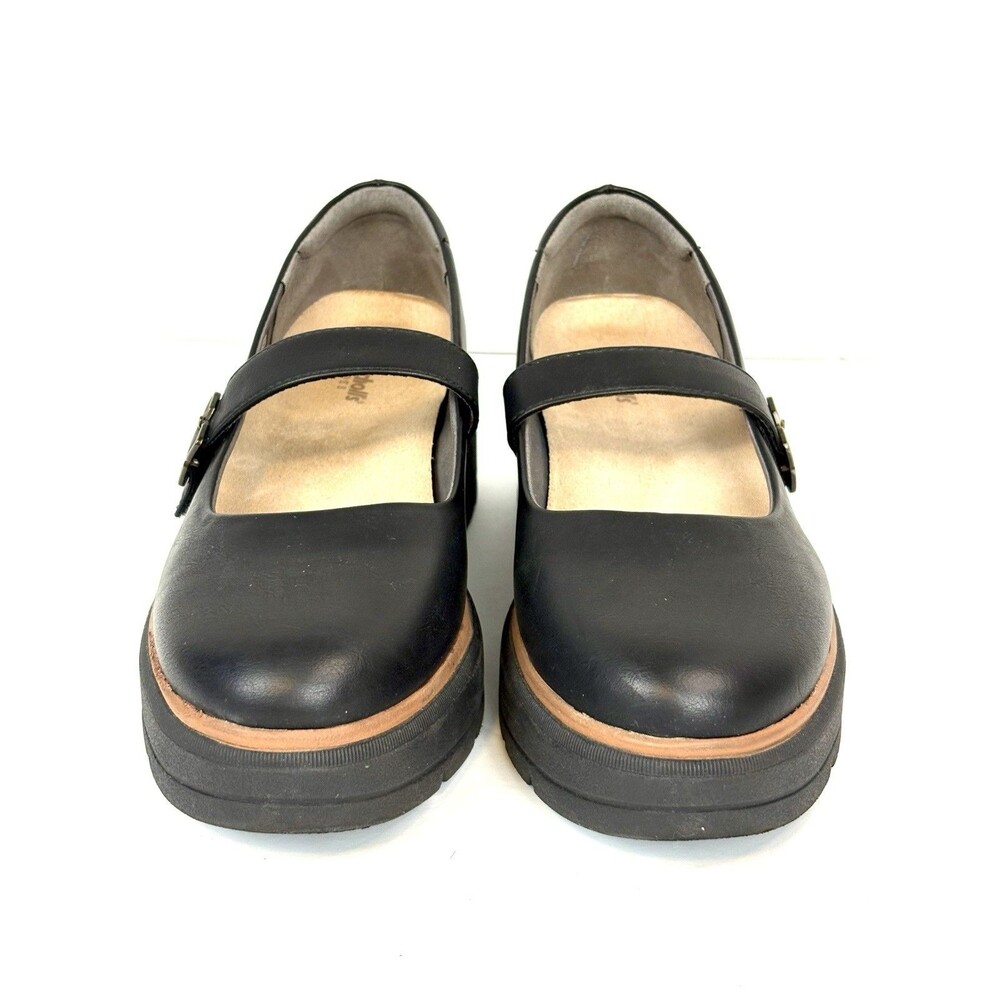 Dr. Scholl's Women's 8M Black Mary Jane Wedge Buckle Strap Faux Leather EUC